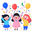 © Surachate - Joyful Children Celebrating with Balloons and Confetti in a Party