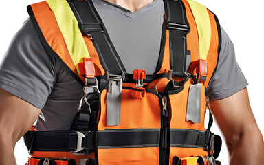 Poster - A construction worker’s safety harness with sturdy straps, isolated on a empty plain background