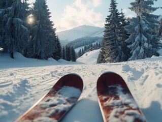 Wall Mural - Skis on Snowy Slope