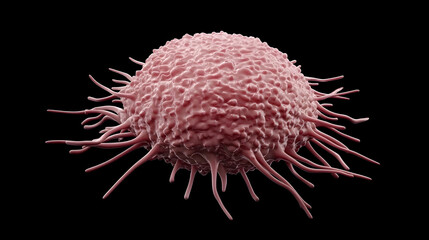 Poster - Closeup view of a pink colored biological cell or microorganism under a high powered microscope in a scientific laboratory or research setting