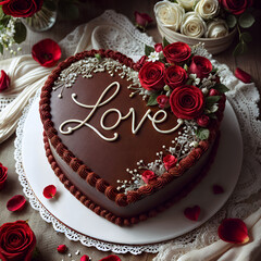 Wall Mural - chocolate cake to celebrate love is delicious.