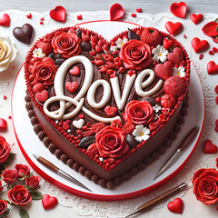 Wall Mural - chocolate cake to celebrate love is delicious.