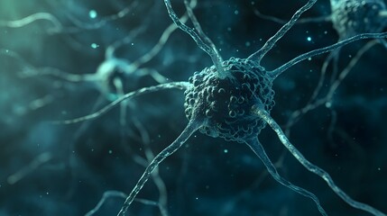Leinwandbilder - Closeup view of an intricate neural network synapse structure showcasing the complex molecular and cellular connections that enable electrical signal transmission within the brain and nervous system