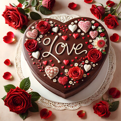 Wall Mural - chocolate cake to celebrate love is delicious.