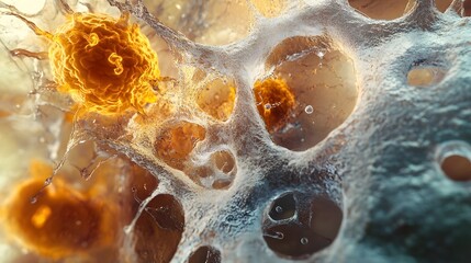 Poster - Closeup view of intriguing microscopic organic structures cellular patterns and microorganisms captured during a scientific experiment or research in a laboratory setting