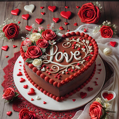 Wall Mural - chocolate cake to celebrate love is delicious.