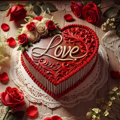 Wall Mural - chocolate cake to celebrate love is delicious.