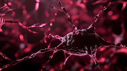 Leinwandbilder - depiction of an intricate neuronal network structure with vibrant pink and red hues conveying a sense of biological complexity and digital technology