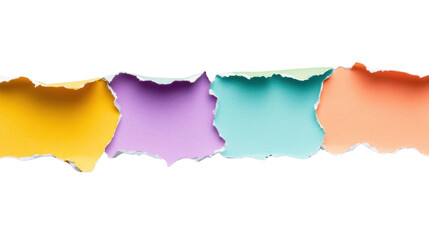 Poster - Colorful torn paper pieces creating a horizontal line on transparent background