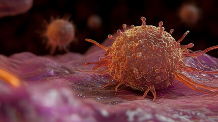 Poster - Detailed microscopic close up view of a virus cell or microorganism under a scientific laboratory microscope