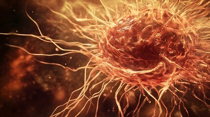 Poster - Detailed Microscopic View of a Vibrant Cancerous Cell Structure   Close up of Complex Biological Organism for Medical Research and Healthcare Concepts