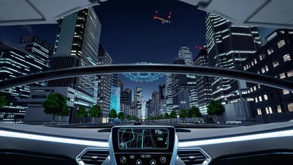 Aufkleber - Exploring a futuristic city environment with advanced vehicle technology at night