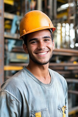 Poster - Young construction worker smiles at the job site