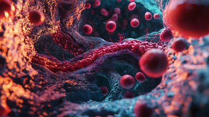 Poster - Detailed microscopic view of various viruses bacteria and other microorganisms in a scientific laboratory setting