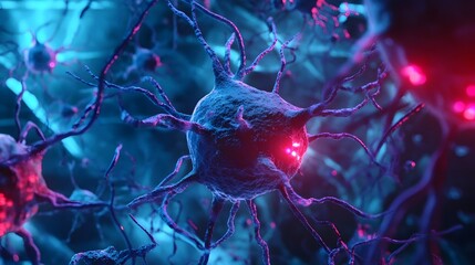 Poster - Detailed of an intricate neural network showcasing the complex synaptic connectivity and electrical impulse propagation within the brain s biological structures