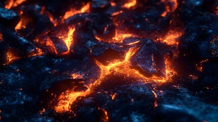 Poster - Dramatic scene of a raging wildfire burning brightly with fierce flames and smoldering embers casting an intense fiery glow across the scene  The powerful