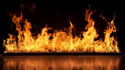 Poster - Dramatic scene of a raging wildfire with intense flames engulfing the landscape creating a fiery and chaotic environment with extreme heat smoke and the potential for catastrophic destruction