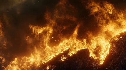 Poster - Dramatic scene of an intense fiery explosion with raging flames billowing smoke and scattered sparks engulfing the surrounding environment