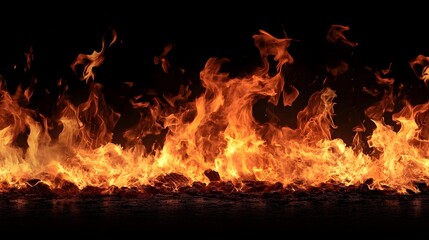 Poster - Dramatic scene of intense burning flames raging with a fiery glow bright crackle and sizzling energy  The inferno like combustion fills the frame with an overwhelming sense of heat and power