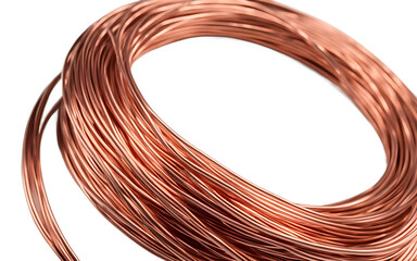 Poster - A thick spool of industrial-grade copper wire, isolated on a empty plain background