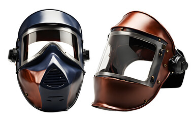 Poster - A welding mask with a dark protective visor, isolated on a empty plain background