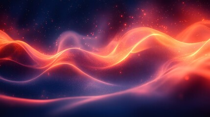 Poster - Glowing particles flowing across dark background creating abstract waves