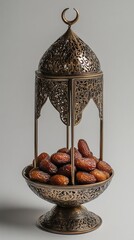 Aufkleber - A beautifully crafted Arabic lantern holds a generous serving of dates, symbolizing the cherished ritual of iftar during Ramadan. This intricate piece enhances the sacred atmosphere of evening meals