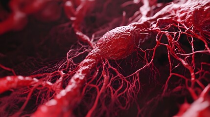 Leinwandbilder - Extreme macro closeup of the intricate vascular and nerve network structure in vivid red and pink tones