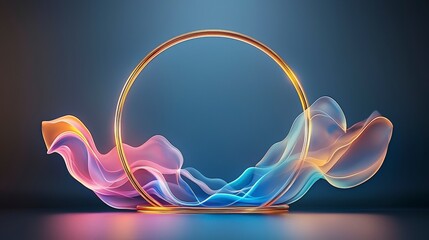 Poster - A colorful, abstract composition featuring a glowing circular shape surrounded by flowing waves of light.