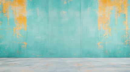 Poster - A textured wall with a turquoise base and rusty orange accents, suitable for backgrounds or artistic presentations.