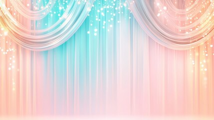 Poster - Soft pastel curtains with shimmering lights create a dreamy backdrop, perfect for events or photography.