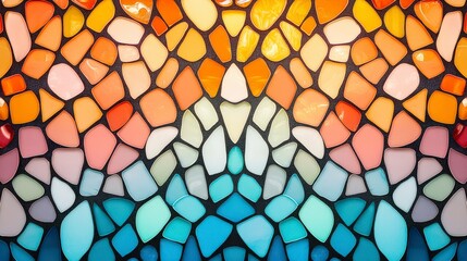 Poster - Colorful mosaic pattern featuring vibrant shades of orange, pink, and blue, creating an artistic and decorative design.