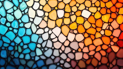 Poster - Colorful mosaic pattern with vibrant shades of blue, orange, and white, creating an abstract design reminiscent of stained glass.