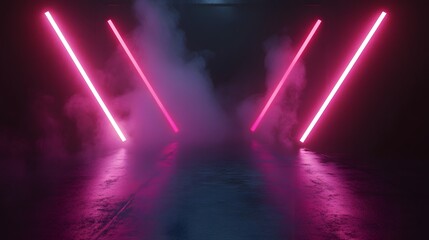 Aufkleber - Futuristic glowing neon lights create a captivating and surreal atmosphere within a dark ethereal tunnel leading to an unknown destination