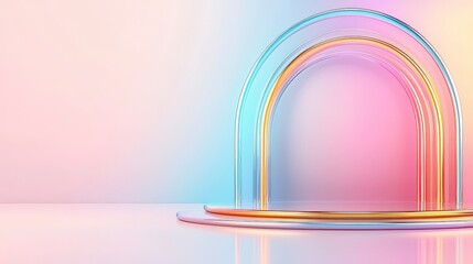 Poster - A vibrant, abstract scene featuring a translucent arch with a gradient background in pastel colors, evoking a sense of modernity and elegance.
