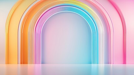 Poster - Colorful, translucent arches create a vibrant backdrop against a soft, light-colored wall, ideal for artistic or festive themes.