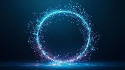 Poster - A glowing blue circular frame of sparkling particles against a dark background, creating an ethereal and dynamic visual effect.
