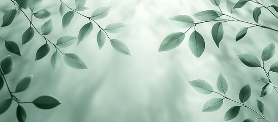 Poster - Soft green leaves frame a serene background, creating a tranquil atmosphere ideal for relaxation or meditation