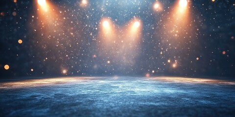 Poster - Spotlights shine on an empty stage creating a magical atmosphere filled with sparkling particles