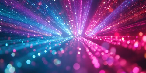 Poster - Colorful light rays create a vibrant atmosphere with sparkles in a dark background