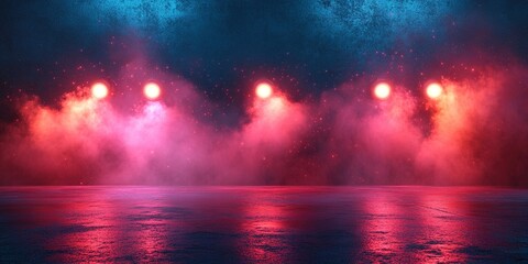Poster - Vibrant stage setup with colorful lighting and smoke effect for an energetic performance at night