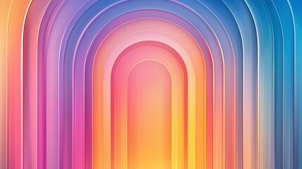 Poster - Vibrant abstract arch design with a gradient of pink, orange, and blue colors, creating a dynamic visual effect.