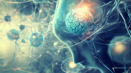 Leinwandbilder - Glowing blue digital representation of a complex neural network of neurons and synapses in the futuristic cerebral cortex of the human brain