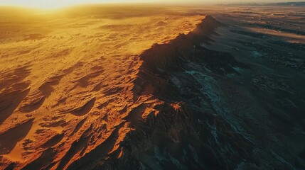 Aufkleber - Golden sunlight spills over undulating sand dunes, casting long shadows and highlighting the textured expanse of the desert at sunset, creating a stunning visual spectacle