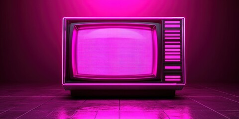 Poster - Vintage television set illuminated in bright pink light against a dark background