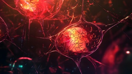 Fototapete - Glowing Microscopic Cellular Structure in Vibrant Futuristic Abstract Design