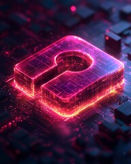 Poster - Digital illustration of a glowing lock symbol on a circuit board, showcasing a futuristic and secure technology theme.