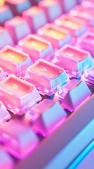 Fototapete - Glowing Keyboard Close-Up: A Mesmerizing Display of RGB Brilliance with Transparent Keys Highlighting the Technology and Aesthetic Design.