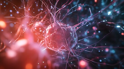 Poster - Glowing Neural Network of Futuristic Biological Anatomy  Intricate microscopic digital showcasing the complex interconnected structure and electric activity of the human nervous system