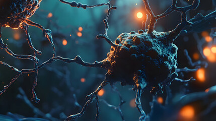 Leinwandbilder - Glowing Neural Network of Interconnected Synaptic Cells in Futuristic Digital Artwork